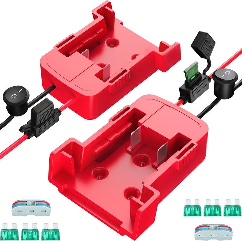 CRIVON 2-Pack 18V for Milwaukee M18 Battery Adapter for Power Wheels Battery Upgrade Conversion Kit with Switch Fuses Wire Connectors 12AWG Wire Power Tool Drill Battery Converter Adapter for DIY RC Car, Etc - Image 1